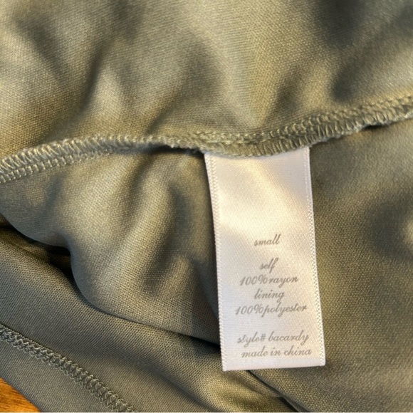 Altar’d State Olive Green Clip Dot Mini Dress, S, Blouson Sleeve, Boho, V-Neck - Picture 7 of 8